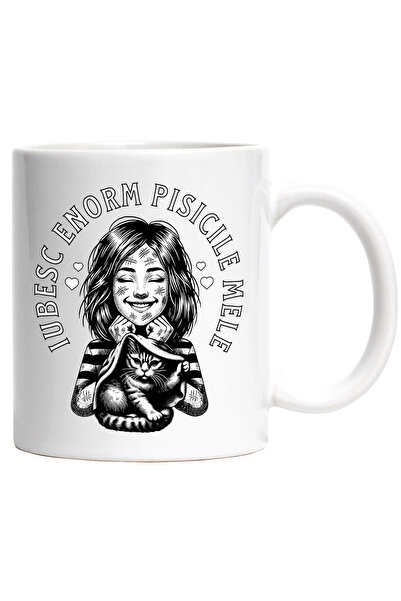 StoryGift Romania Cat Girl Mug with text I love my cats so much, 330ml, Ceram...