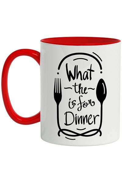 StoryGift Romania Cana Cu Mesaj In Engleza What The Is For Dinner, Furculita, Lingura, Cina, Alb N, Cu Maner Rosu