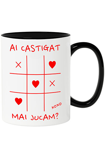 StoryGift Romania Cana cu Tabel Joc Haios X Si 0 Mesaj Ai Castigat mai Jucam, Dragoste, Ceramica, , Cu Maner Negru