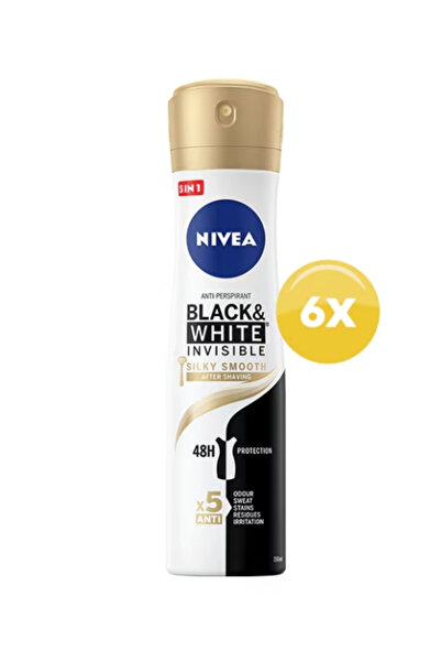 NIVEA Pachet: Deodorant Spray Black & White Silky Smooth, 150 ml X 6 Bucăți