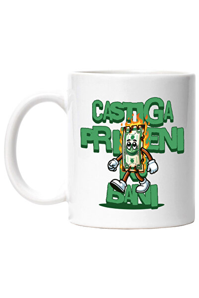 StoryGift Romania Cana Bacnota in flacari bani nu prieteni , 330ml, Ceramic c...