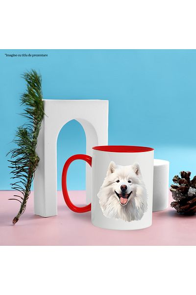 StoryGift Romania Mug with a playful white dog, illustration, happy, man's best friend,, With ,STG.