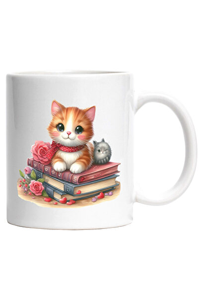 StoryGift Romania Cana cu pisicute care stau pe un teanc cu carti | ilustrati...