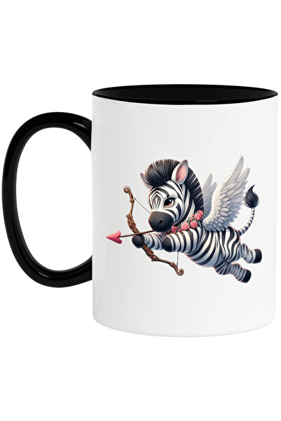 StoryGift Romania Cana cu o zebra Cupidon, trage cu arcul, ilustratie, Valentine's Day, indragosti, Cu Maner Negru