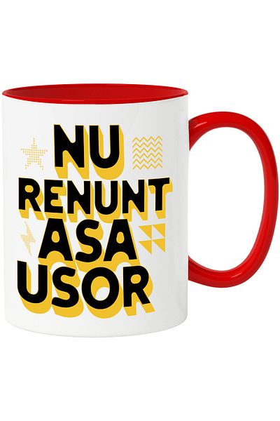 StoryGift Romania Cana cu Mesaj Motivational Text Nu Renunta Asa Usor, Munca, Putere, Ceramica, 33, Cu Maner Rosu