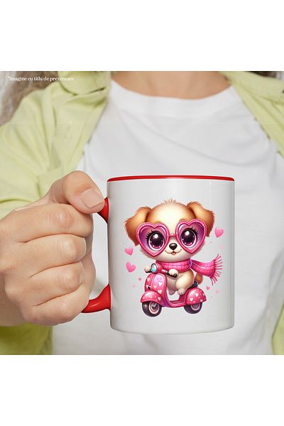 StoryGift Romania Mug with a puppy riding a scooter | illustration | speed | driving | , With ,STG