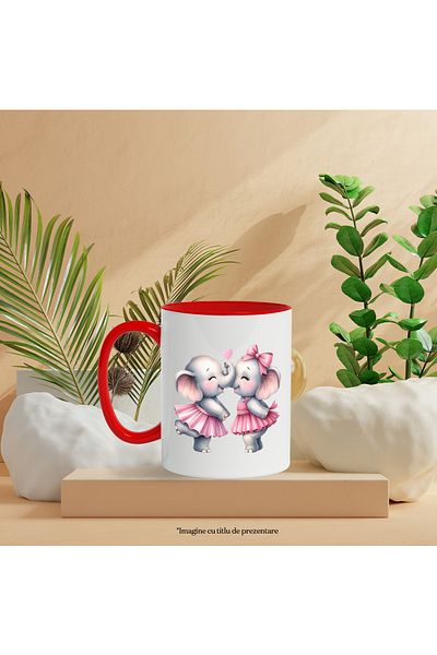 StoryGift Romania Mug with 2 elephants | illustration | friendship | heart | pink | closeness | 330m, Cu,STG