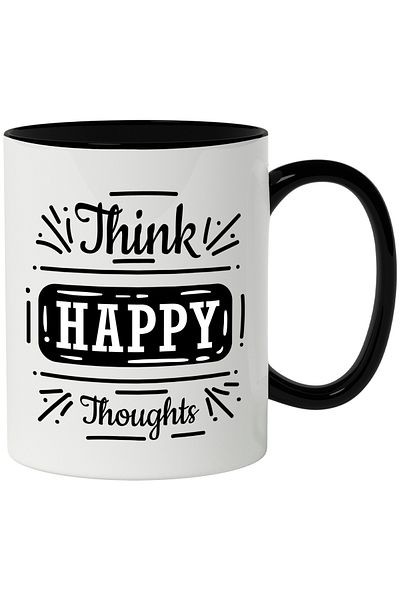 StoryGift Romania Mug With Message In English Think Happy Thoughts, Think Happy Thoughts, Mind,, With Black Handle