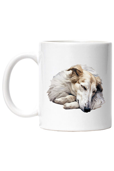 StoryGift Romania Cana cu un catel alb care doarme | ilustratie | somn | lumea viselor | obosela |, Cu Maner Alb