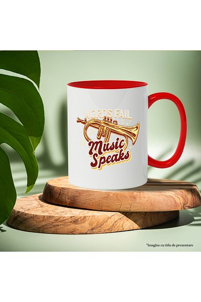 StoryGift Romania Mug With Message In English Words Fail Music Speaks, Trumpet, Multicolor 330 ml, C, Cu