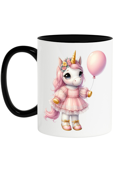 StoryGift Romania Cana cu un unicorn care tine un balon, ilustratie, rochie, ...