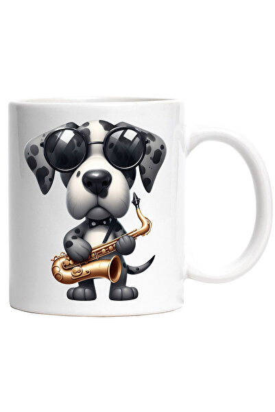 StoryGift Romania Cana cu un caine cu ochelari care canta la saxofon | ilustr...