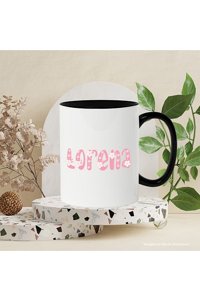 StoryGift Romania Mug With Name Lorena, Flowers, Colorful, Pink, Cute, 330ml, Ceramic with Black Handle, With ,STG.