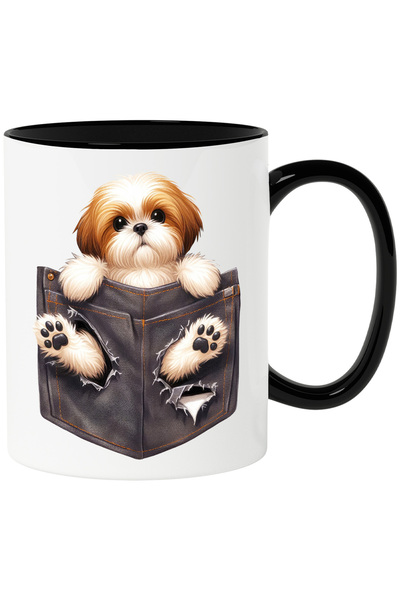 StoryGift Romania Cana cu un catel neastamparat care a rupt un buzunar | ilustratie | pentru iubit, Cu Maner Negru