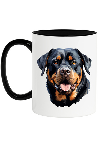 StoryGift Romania Cana cu un catel Rottweiler bucuros, ilustratie, stil vecto...