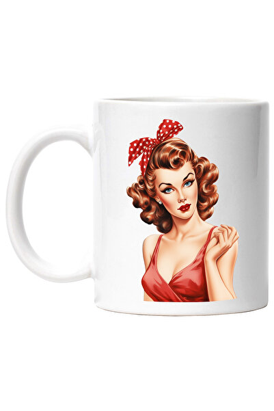 StoryGift Romania Cana cu femeie frumoasa roscata, ilustratie, stil retro, ve...