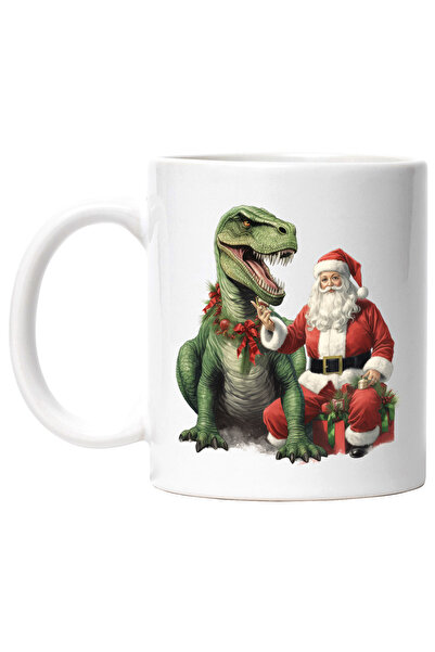 StoryGift Romania Cana cu Mos Craciun care sta langa un dinozaur verde cu din...