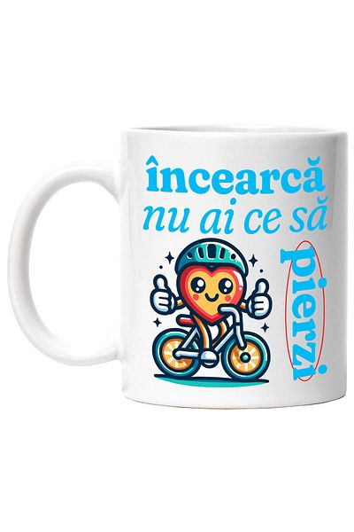 StoryGift Romania Cana cu Inima Colorata cu Casca De Protectie Pe Bicicleta Plimbare Sport Text In, Cu Maner Alb