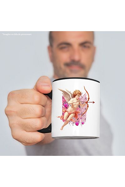 StoryGift Romania Cupid angel mug, arrow, hearts, Valentine's Day, illustration, pink,, With ,STG