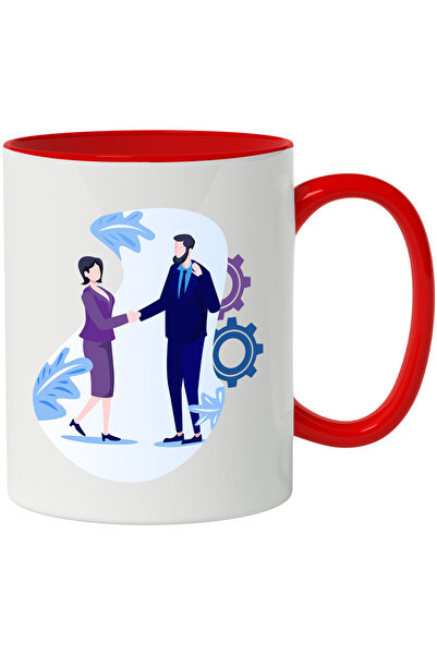 StoryGift Romania Cana Cu Afaceri, Meeting, Business, Plante, Costum, Multicolor 330 ml, Ceramica , Cu Maner Rosu