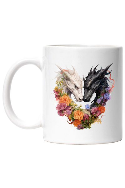 StoryGift Romania Mug with 2 dragons forming a heart, illustration, white, black, popcorn, Vale, Cu, STG