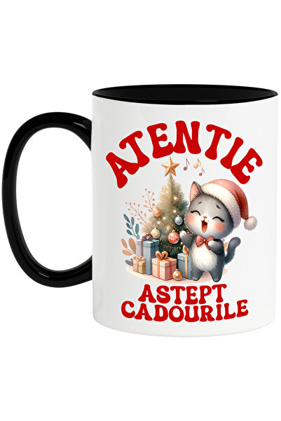 StoryGift Romania Cana cu Pisica Cantand Langa Bradul De Craciun Text Atentie...