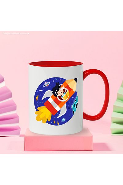 StoryGift Romania Cana Cu Copil, Planeta, Spatiu, Creion, Racheta, Asteroid, Carte, Stele, Multico, Cu Maner Rosu