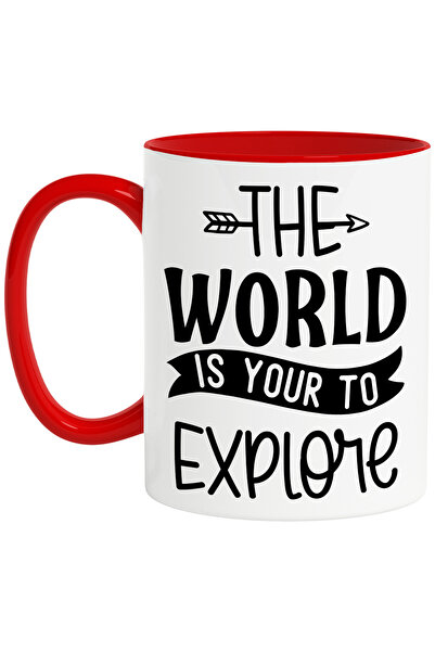 StoryGift Romania Cana pentru pasionatii de calatorii cu mesajul "Lumea e a ta pentru a o explora", Cu Maner Rosu