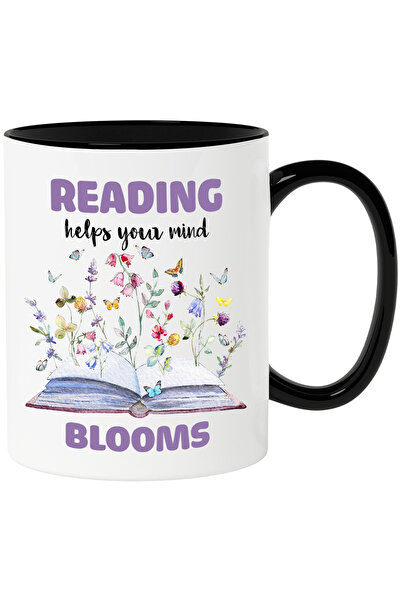 StoryGift Romania Cana cu o carte deschisa cu mesajul "Reading helps your mind blooms", carte, ilu, Cu Maner Negru