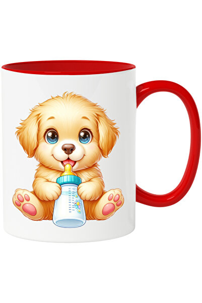 StoryGift Romania Cana cu un catelus Golden Retriever care tine un biberon cu...