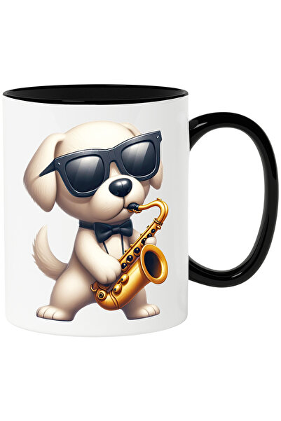 StoryGift Romania Cana cu un catel gri care canta la saxofon | ilustratie | o...