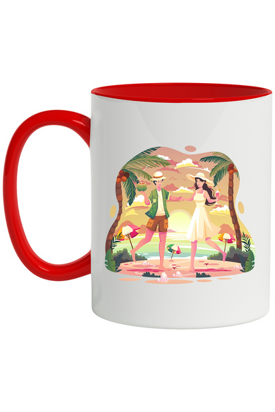 StoryGift Romania Holiday Mug, Palm Tree, Couple, Umbrellas, Sunset, Large, M...