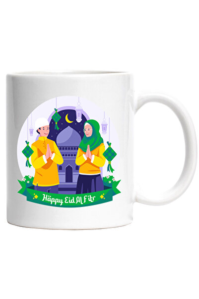 StoryGift Romania Cana Cu Mesaj In Engleza Happy Eid Al Fitr, Ramadhan, Musulmani, Rugaciune, Mosc, Cu Maner Rosu