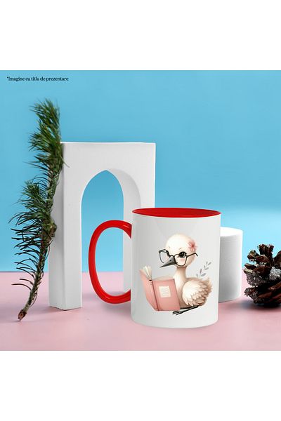 StoryGift Romania Mug with a bird with glasses reading, illustration, book, nerd, flower, , With ,STG