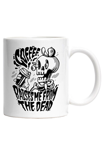 StoryGift Romania Cana Cu Mesaj Coffee Raises Me From The Dead, Cafea, Schelet, Multicolor 330 ml,, Cu Maner Alb