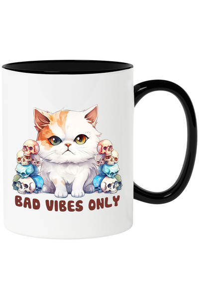 StoryGift Romania Cana cu pisica malefica cu mesajul "Bad Vibes Only", ilustr...