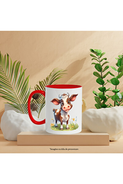 StoryGift Romania Mug with a surprised cow | illustration | on the field | pasture | nature | grass | ver, Cu,STG