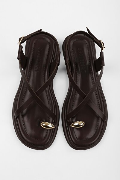 Shoeberry Women's Julina Brown Skin Buckle Sandals