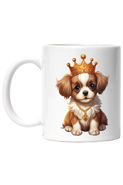 StoryGift Romania Cana cu un catel timid cu o coroana regala pe cap | ilustratie | importanta | no, Cu Maner Alb