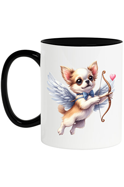 StoryGift Romania Cana cu un catelus de talie mica | ilustratie | trage cu arcul | Cupidon | indra, Cu Maner Negru