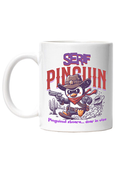 StoryGift Romania Cana pinguin serif siguranta vestul salbatic, 330ml, Cerami...