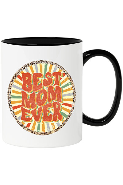 StoryGift Romania Cana cu mesajul "Best Mom Ever", ilustratie, mama, cea mai buna, diverse culori,, Cu Maner Negru