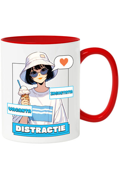 StoryGift Romania Cana cu Fata Stil Asiatic Cu Palarie Si Inghetata Text vaca...