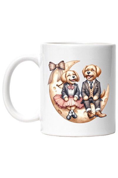 StoryGift Romania Cana cu o catelusa si un catel care stau pe semiluna | ilus...