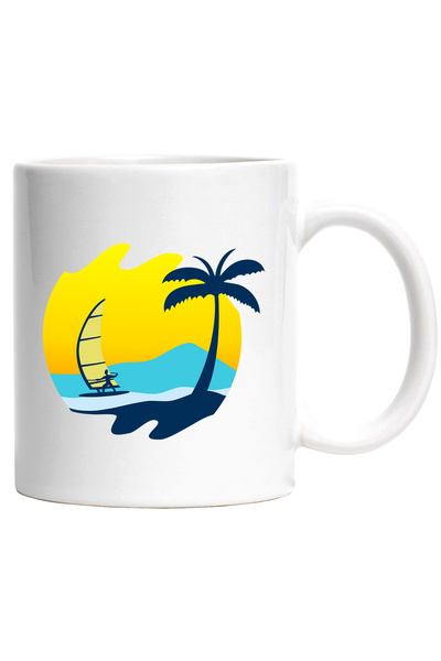 StoryGift Romania Cana Cu Windsurf, Palmier, Apus, Mare, Multicolor 330 ml, C...