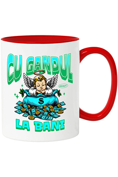 StoryGift Romania Cana cu Inger Copil Cu aripi dormind pe sac de bani, aur te...