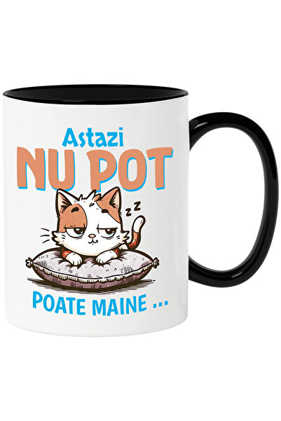 StoryGift Romania Cana cu Pisica haioasa Pe Perna Pufoasa Text Astazi Nu Pot ...