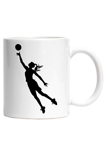 StoryGift Romania Cana cu o jucatoare de volei - minge cu Maner Alb, Cu Maner Alb