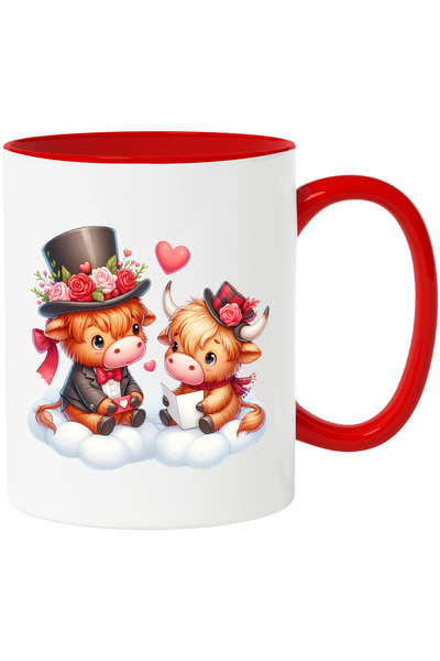 StoryGift Romania Cana cu 2 zimbri care stau pe norisori | ilustratie | scrisoare | plic | palarie, Cu Maner Rosu