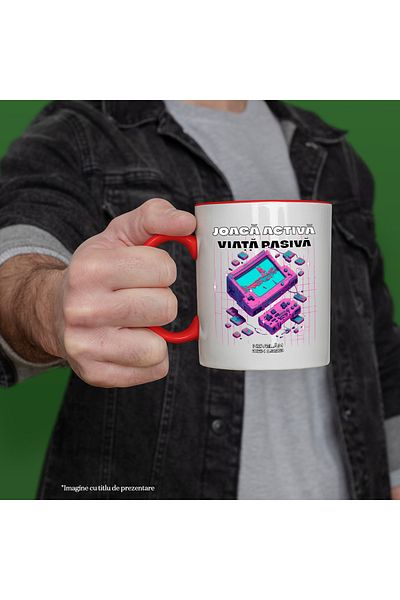StoryGift Romania Mug Active play, passive life. Leveling since 1990, 330ml, Ceramic with Red Handle, With M,STG